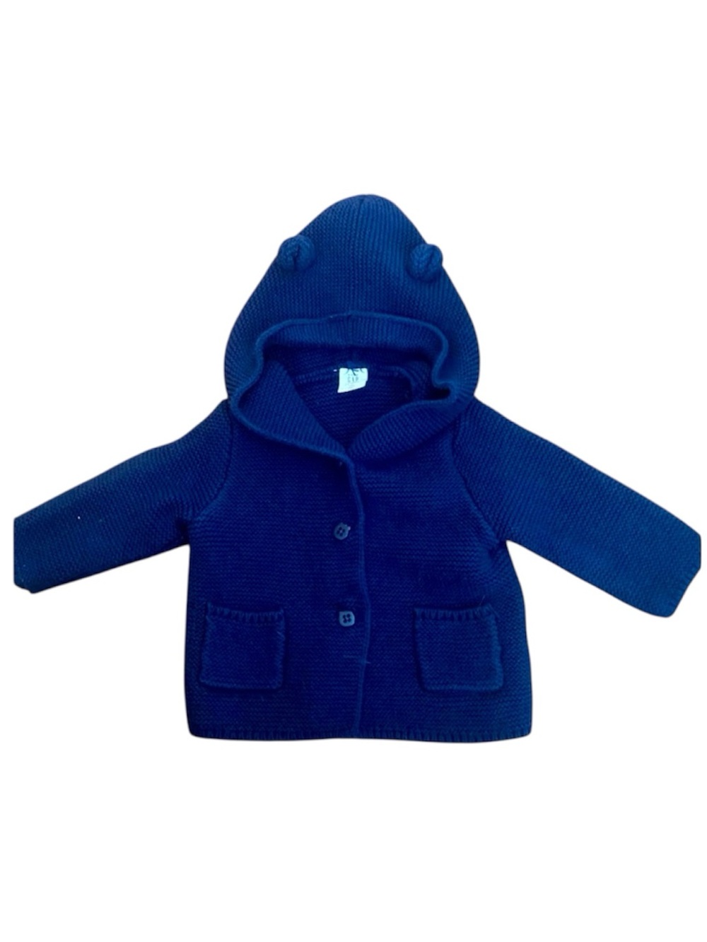 Baby Gap Bear Ear Hooded Cardigan Navy Cotton Knit 12-18M
